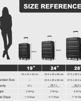 KONO Suitcase Trolley Lightweight Expandable ABS + PC Hard Shell Luggage with TSA Lock and Double Spinning Wheels for Travel and Business, black, Suitcase