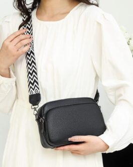 GSenhui Crossbody Bag Women’s Genuine Leather Small Shoulder Bag with Wide Strap Zip and Removable Shoulder Strap Mobile Phone Case for Hanging Women Black