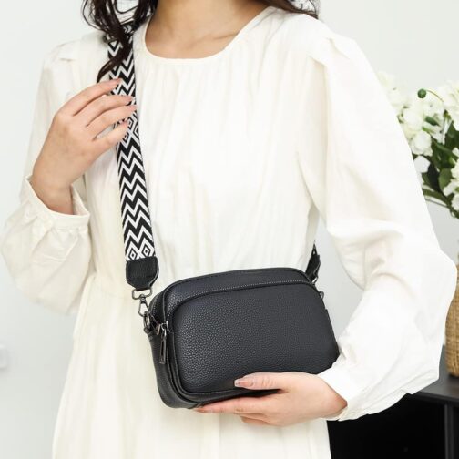 GSenhui Crossbody Bag Women's Genuine Leather Small Shoulder Bag with Wide Strap Zip and Removable Shoulder Strap Mobile Phone Case for Hanging Women Black – Bild 2