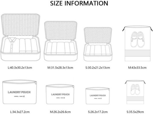 Vicloon Suitcase Organiser, 8–in–1 Set Luggage Organiser, Waterproof Travel Garment Bags Includes 2 Shoe Bags, 3 Packing Cubes and 3 Storage Bags, for Clothes, Shoes, Cosmetics, Dark Blue – Bild 4