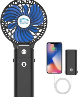 HandFan Portable Hand Fan, Folding Desktop USB Battery Fan with 5200mAh Power Bank Function, Mini Electric Personal Fan for Office/Home/Outdoor/Camping/Stroller