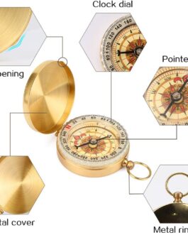 Mitening Outdoor Compass Portable Brass Compass Pocket Compass Classic Waterproof Marching Compass Pocket Watch Flip Open with Luminous Numbers for Camping Hiking Hunting and Outdoor Activities