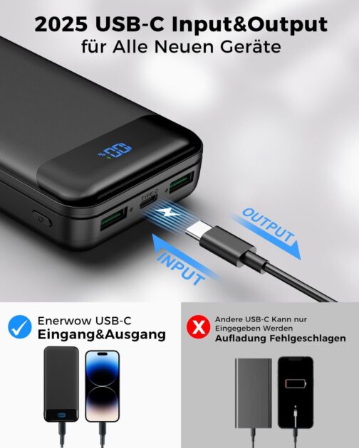 Enerwow Power Bank 27000 mAh, PD 30 W Power Bank Quick Charge, USB C Portable Charger with LED Display, External Battery with iPhone 15 14 Pro Max and Smartphone – Bild 6