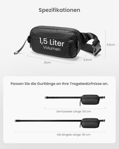 tomtoc Sling Bag Bum Bag for Men Women Anti Theft Shoulder Bag Chest Bag with RFID Protection, Lightweight Belt Bag Crossbody Bag for Everyday Travel, black – Bild 8