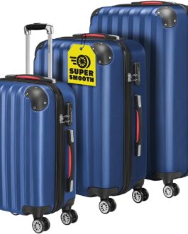 Suitcase Luggage Set with Wheels Set of 3 Silver Hardcase Travel Bags – 89 68 36 Litres