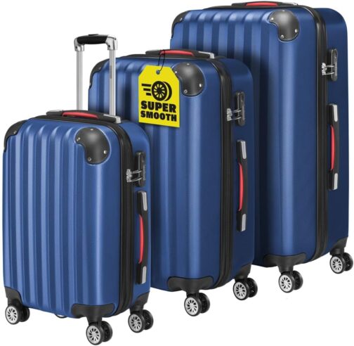 Suitcase Luggage Set with Wheels Set of 3 Silver Hardcase Travel Bags - 89 68 36 Litres
