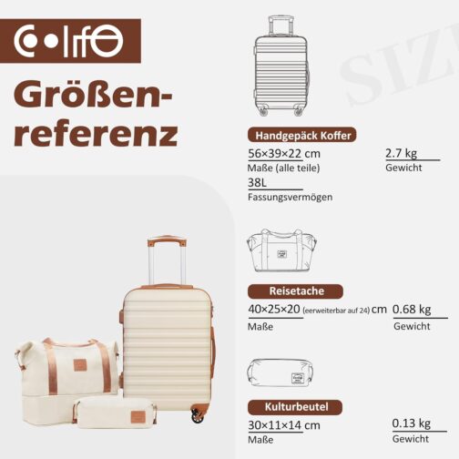 COOLIFE Suitcase Trolley Suitcase, Travel Suitcase from ABS, Hard Shell Trolley 4 Wheels, TSA Lock. The Suitcase Includes 1 Travel Bag and 1 Toiletry Bag, black / brown – Bild 7