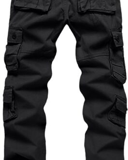 SOOUICKER Outdoor Cargo Trousers Men’s Regular Fit Outdoor Trousers Cotton Work Trousers Men Many Pockets Vintage Hiking Trousers Cargo Trekking Trousers Wide Long