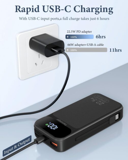 Power Bank 25800 mAh 22.5 W External Mobile Phone Battery PD3.0 QC4.0 Fast Charging LCD Display Power Bank with USB C Outputs & Inputs Portable Charger for Smartphones – Bild 5