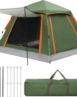 HAUSPROFI Tent 2-3 Perosons Pop Up Tent, Camping Tent with Awning Window, Large Waterproof Automatic Throwing Tent, Double Door Ventilation, Mosquito Protection, 2 Layers Dome Tent for Camping