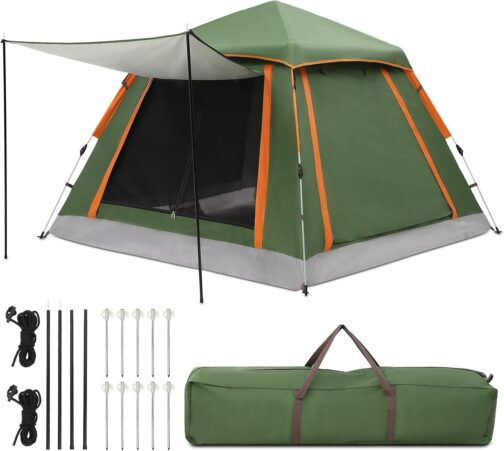 HAUSPROFI Tent 2-3 Perosons Pop Up Tent, Camping Tent with Awning Window, Large Waterproof Automatic Throwing Tent, Double Door Ventilation, Mosquito Protection, 2 Layers Dome Tent for Camping