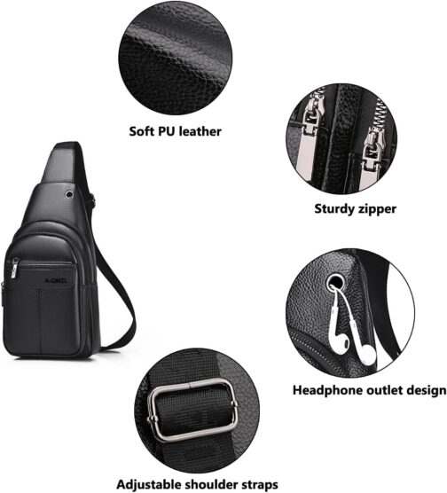A-QMZL Men's Shoulder Bag Backpack One Shoulder Men's Leather Shoulder Bag Men's Small Waterproof Shoulder Sling Bag Small Crossbody Bag, black 1, Retro – Bild 4