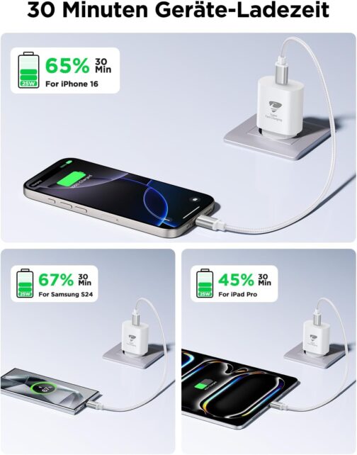 iPhone Charger, 25W USB C Charger for iPhone 15, PD 3.0 Power Adapter Plug Charging Adapter Charging Plug Quick Charger USB C Power Supply for iPhone 16/16 Pro/16 Pro Max/15/14 13 12 11, iPad, Samsung – Bild 6