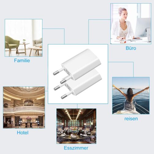 USB Power Plug, (2 Pack) Charger for iPhone, Samsung, Xiaomi, Sony, LG Smartphones, iWatch, Cameras, Tablets, MP3 etc, Universal 5V1A USB Power Adapter – Bild 7