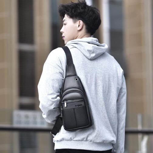 A-QMZL Men's Shoulder Bag Backpack One Shoulder Men's Leather Shoulder Bag Men's Small Waterproof Shoulder Sling Bag Small Crossbody Bag, black 1, Retro – Bild 7