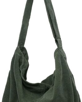 Makukke Women’s Shoulder Bag, Corduroy Bags, Large Shopper Tote Bag, Shoulder Bag, Casual Crossbody Bag for School, Office, Work, Travel, Excursion, Shopping, Green, M, Retro