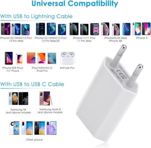 USB Charger 2-Pack USB Power Supply Charging Plug 5V-1A Universal Plug Adapter Socket Power Adapter Power Plug Charging Plug Compatible with iPhone 12/13/11/X/8/7, Samsung Galaxy, Huawei, Mobile Phone – Bild 3
