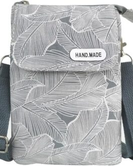 fanshu Shoulder bag for mobile phone and purse, canvas shoulder bag for mobile phone, women’s retro phone bag, crossbody mobile phone bag, genuine leather (grey)