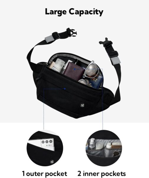 WATERFLY Bum Bag Men Women Large: Waist Bag Sport Belt Bag Mobile Phone Waterproof Hip Waist Nylon Work Festival Fanny Pack Dog Training Dam Man, Dark Black – Bild 3