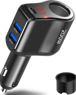 PD 30 W Car Charger Distributor: 200 W 12 V USB C Cigarette Lighter Adapter Splitter 12 Volt DC Plug Multiple Car Socket with Voltmeter Dual Type C Connection for iPhone Samsung Mobile Phone GPS