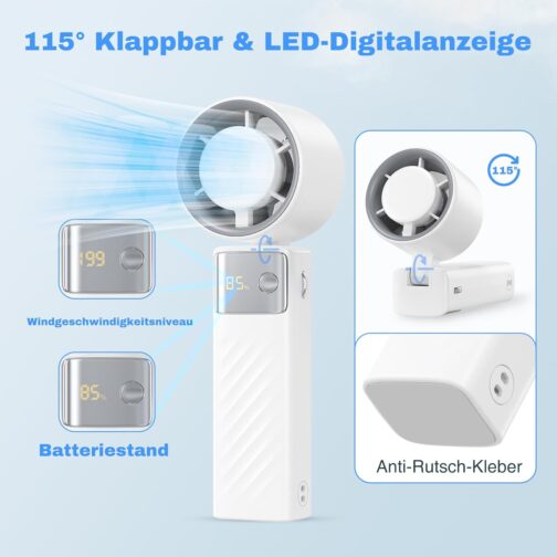 DDHTSAL USB Mini Foldable Fan - 4000 mAh Rechargeable Handheld Fan with Lanyard, 1-199 Multi-Level Speed Control, Portable Fans for Going Out | Home | Work – Bild 5