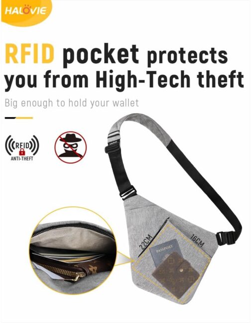 HALOVIE Chest Pocket with RFID Protective Compartment Men's Large Shoulder Bag Anti-Theft Bag Sling Bag for Everyday Commuting and City Trips, Urbanq3-grey – Bild 3