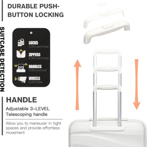 KONO Trolley Case with Beauty Case, 100% PP Suitcase Set, cream white – Bild 6