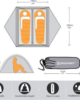 Bessport Tent 2/3 Person Camping Tent 2 Doors Ultralight Waterproof Lightweight and Easy to Build Ventilated 4 Seasons Dome Tent Suitable for Outdoor Hiking and Mountaineering