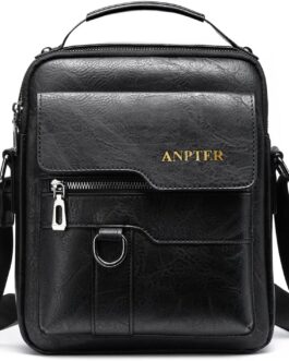 ANPTER Shoulder Bag, PU Leather, Men’s Shoulder Bag, Side Bag, Crossbody Vintage Shoulder Bags, Mobile Phone Bag, Messenger Bag, Shoulder Bag, Black Shoulder Bags, M, Retro