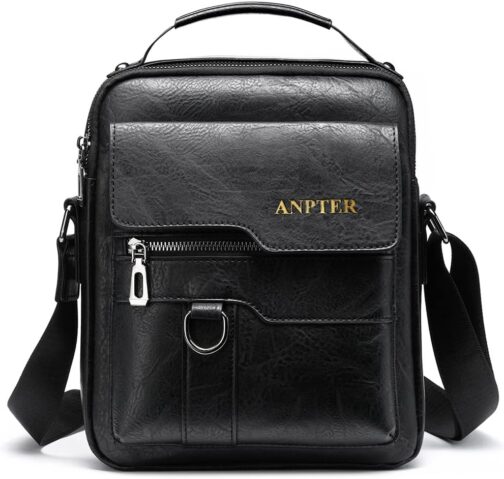 ANPTER Shoulder Bag, PU Leather, Men's Shoulder Bag, Side Bag, Crossbody Vintage Shoulder Bags, Mobile Phone Bag, Messenger Bag, Shoulder Bag, Black Shoulder Bags, M, Retro