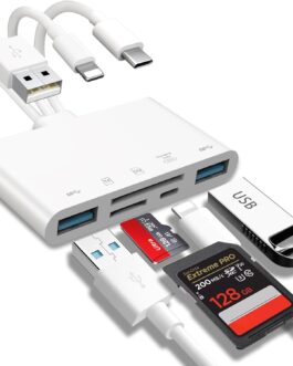 5 in 1 Memory Card Reader, USB OTG Adapter & SD Card Reader for iPhone/iPad, USB C and USB A Devices with Micro SD & SD Card Slots, Supports SDHC/SDXC/MMC