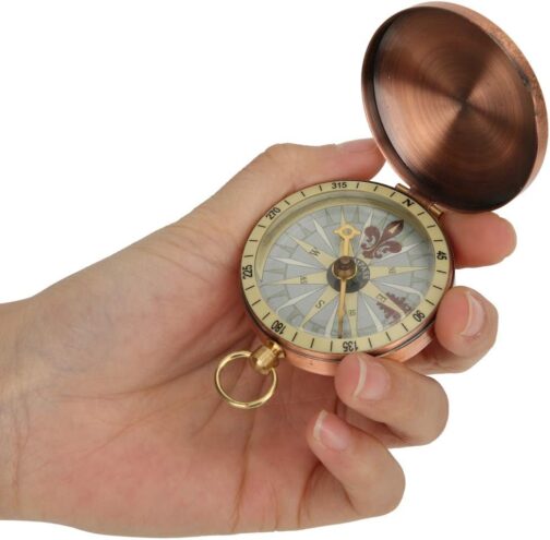 Vintage Pocket Watch Metal Compass Antique Brass Flip Cover Compass with Automatic Flip Lid and Portable for Outdoor Backpacking, Camping, Hiking – Bild 6