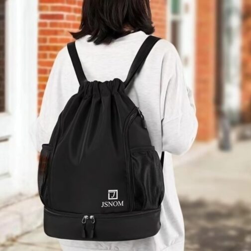 JSNOM Gym Bag Sports Bag Men Women: Backpack Bag Drawstring Waterproof Large with Outer Pocket Zip Inner Pocket for Teenagers Boys Girls Men Women (Black) – Bild 5