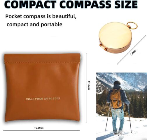 JUXINE Messing Kompass Outdoor,Wasserdicht Kompass,Portable Wasserdicht Taschenkompass für Wandern, Taschenkompass für Kinder,Backpacking,Outdoor-Aktivitäten mit Ledertasche – Bild 4