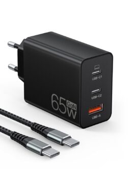 65 W USB C Charger, 3-Port USB Fast Charger with Charging Cable 2 m, USB C Power Supply for MacBook Air Pro M1/M2, iPhone 16 Pro Max/15/14/13, Switch, Galaxy S24 Ultra/S23/S22, Tablet, Laptop, Mobile