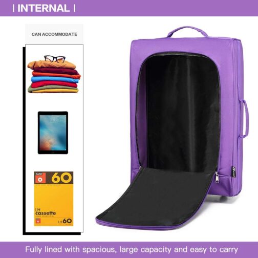 KONO Lightweight Cabin Trolley Hand Luggage Suitcase Soft Case Small Suitcase for Aeroplane Hand Luggage for Lufthansa Eurowings Ryanair Rolling Suitcase Trolley Fabric Case 53 x 36 x 18 cm, Purple, – Bild 5