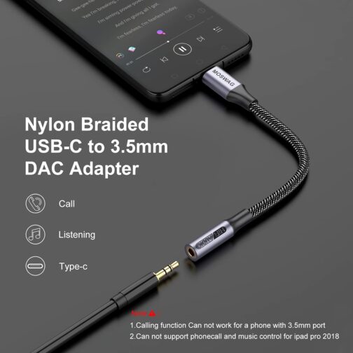 MOSWAG USB Type C to 3.5 mm Headphone Jack Adapter, Audio USB C to Aux Dongle Cable for iPhone 16 Pro Max/16 Pro/16 Plus/16/15 Pro/15, Samsung Galaxy S24 S23 S22 S21 S20, Huawei, Pixel, iPad and More – Bild 5