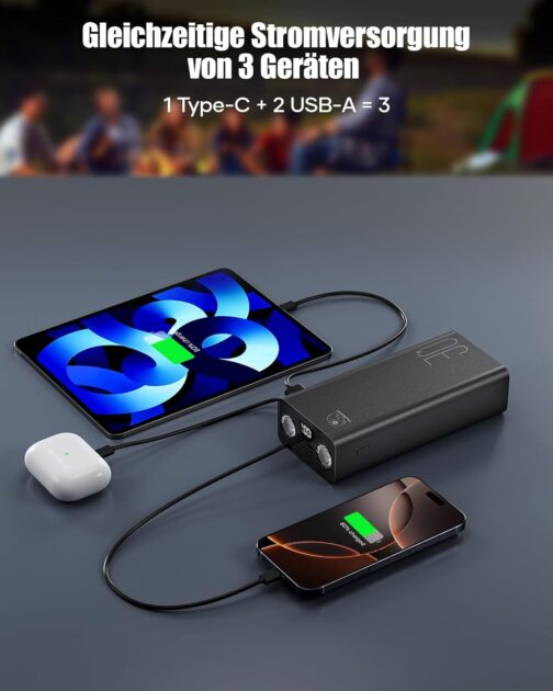 Power Bank 30,000 mAh: PD 22.5 W Quick Charge External Battery with Torch, Large Capacity and 3 Outputs and 2 Input Radio with – Bild 7