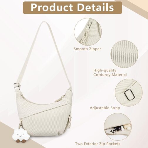 Aucuu Crossbody Bag Women's Shoulder Bag, Crescent Moon Crossbody Bag, Cord Bag, Casual Shoulder Bag, Hobo Halfmoon Bag with Adjustable Shoulder Strap, Bum Bag Women for Work, Travel, Everyday Use – Bild 4