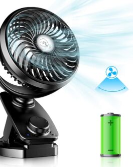 Improved Mini USB Clip Fan with 5000 mAh 2-in-1 Table Fan Clip Fan, Car Oscillating Quiet Continuous Speed USB Rechargeable Portable Fan for Office Camping Diameter 14.5 cm