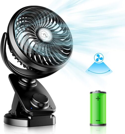 Improved Mini USB Clip Fan with 5000 mAh 2-in-1 Table Fan Clip Fan, Car Oscillating Quiet Continuous Speed USB Rechargeable Portable Fan for Office Camping Diameter 14.5 cm