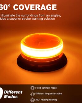 AnTom Circular Light Battery 9 Flash Patterns 12 V 24 V Yellow Warning Light LED Magnet with Car Charger Cable and USB Cable for Car Truck Tractor Golf Cart SUV