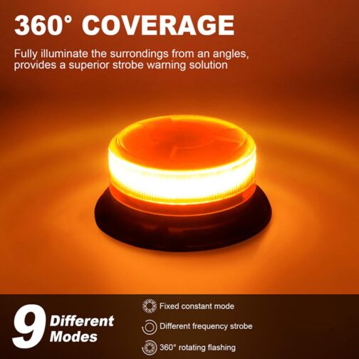 AnTom Circular Light Battery 9 Flash Patterns 12 V 24 V Yellow Warning Light LED Magnet with Car Charger Cable and USB Cable for Car Truck Tractor Golf Cart SUV – Bild 2