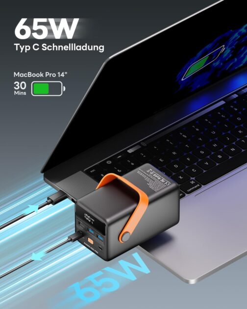 Power Bank 50000mAh PD 65W USB C with LED Display Quick Charge External Battery for Laptop MacBook Mobile Phone Samsung Google LG Drone etc. - Black – Bild 2