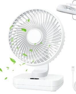 MERTTURM Mini Oscillating Fan Ultra Quiet 4000 mAh Battery Small Table Fan (4-13 H), 4 Speeds LED Digital Display Portable Fan for Library, Home Office, Compact Design