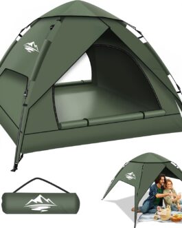 Pop-Up Tent 2-3 Person Camping Tent Automatic Instant Tent Pop Up Dome Tent 3 Seasons Double Layer Waterproof & Windproof Tents Easy Setup for Trekking, Families, Backpacking