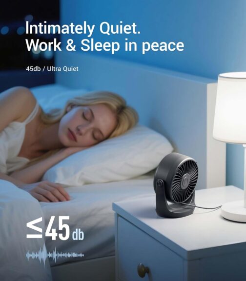 Diveblues USB Turbo Table Fan, Ultra Quiet Mini Fan, Powerful Wind, LED Display, 5 Speeds, 360° Rotation, Portable Fan for Home, Office & Outdoor - TurboBreeze – Bild 3