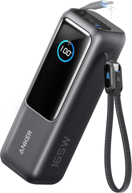 Anker Laptop Power Bank, 25,000 mAh External Battery with 3 x 100 W USB-C Ports for Multi-Device Charging Power, Integrated + Retractable Cable, for iPhone 16/15, MacBook, Samsung and More