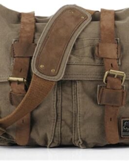 Sechunk Vintage Military Book Bag Leather Canvas Laptop Bag Computer Bag Shoulder Bag Messenger Bag Shoulder Bag Work Sports Bag