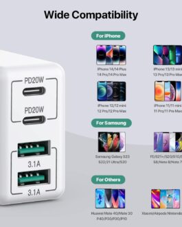SCCVEE USB C Charger, 40 W 4-Port USB C Charger Block, Fast Charging Block Dual Port PD+QC Wall Plug Multiport Type C for iPhone 16/15/14/13/12/11/Pro Max/XS/XR/8/7/Samsung/Tablet
